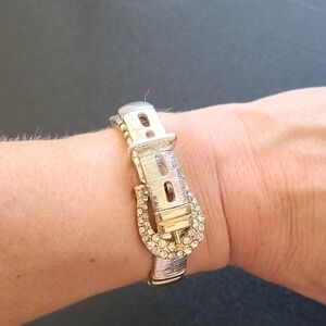 Silver and Gold Buckle Bracelet with Rhinestones